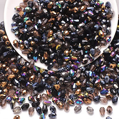 Wambere 100 Stück 6x8mm Tropfenform Glasperle Simulierter Kristall Perlen Kristall Glas Perlen Bunte Glasperlen für Handwerk Armband Schmuck Ringen Halsketten Geschenk Ohrring-Anhänger,Schwarz
