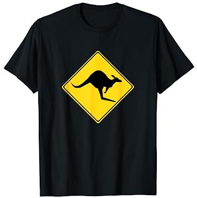 Panneau d'avertissement de circulation australienne avec kangourou jaune T-Shirt
