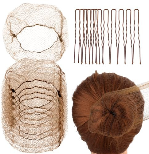 Abeillo Haarnetze für Dutt, Ballett-Haarnetz, 20 Stück, 50 cm, Einzelverpackung, unsichtbare Haarnetze und 40 U-förmige Haarnadeln, Set für Frauen, Mädchen, Balletttänzer, Krankenschwester (braun)