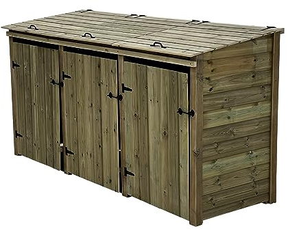 Wheelie bin storage pressure treated garden recycling store lid shed outdoor trash cover - Premium Tongue And Groove (Triple, with shelf)