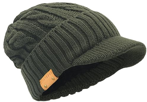 Plaid Newsboy Strickmütze mit Visier Winter Warm Mütze für Herren B322 (Kabel-Grün)