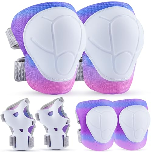 MHJY Protecciones Patines Niña Rodilleras y Coderas Niño 7 Piezas Hebilla Ajustable en Patinaje Línea, Skate, Scooter, Skateboard, Bicicleta 3-8 Años