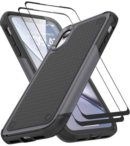 Jeylly for iPhone XR Case with 2 Pack Tempered Glass Screen Protector, Gray