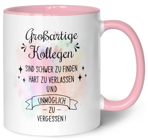 GRAVURZEILE Tasse mit Spruch - Großartige Kollegen - Abschiedsgeschenk Kollegen - Geschenke für Arbeit Büro - Geschenk für Ex-Kollege Kollegin Kündigung Jobwechsel - Farbe: Rosa