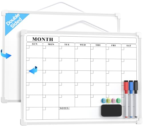 MaxGear månadskalender torr raderbar bräda för vägg, 40 x 30 cm liten hängande dubbelsidig whiteboard för planering, ritning, memo, att göra-lista, skola, hem, kök, kontor