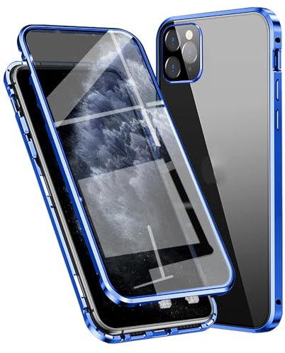 Dqtaoply for iPhone 11 Pro Max Case, 360° Front and Back Privacy Tempered Glass Cover Anti SPY Screen Magnetic Adsorption Metal Bumper Shockproof Phone Case for iPhone 11 Pro Max - Blue
