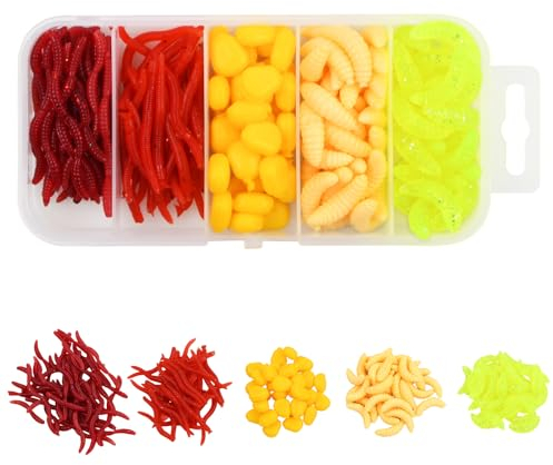 Anseom 161 Stück Bait Gummifisch Künstlicher Wurm Künstliche Köder Würmer Fisch Weiche Kunststoffwürmer Raubfisch Gummiköder Softbait Set Köder Box Set Wurm Angelköder für Salzwasser und Süßwasser