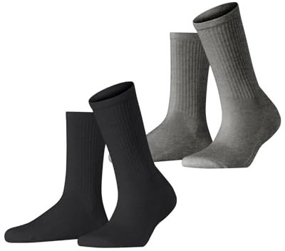 ESPRIT Damen Socken Basic Tennis Multipack W So Baumwolle einfarbig 2 Paar, Mehrfarbig Black Grey 0080, 39-42
