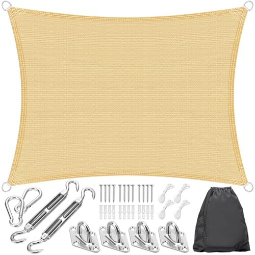 Hengsong Sonnensegel Rechteckig 4x6m,mit Sonnensegel Befestigung,HDPE,Rechteck Sonnenschutz mit Ösen,UV Schutz,Windschutz Terrasse,für Terrasse&Balkon &Garten,Khaki