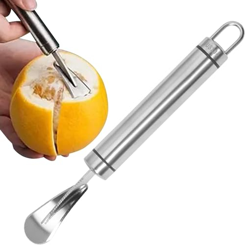 1 x silver orange peeler, pomelo opener made of stainless steel, orange peeler for carving fruit, knife with curved edge, grapefruit peeler, fruit peeler, kitchen aid, slicer and grater