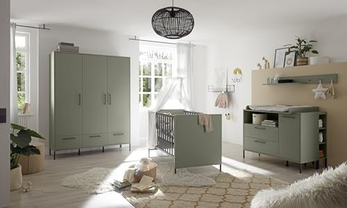 möbelando Babyzimmer-Komplettset >Ole< (6-teilig) in Pine Green matt