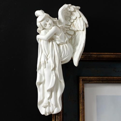 JARPSIRY Schlafender Engel Statue Tür Ecke Dekor, 16,3 cm hoch Harz Schutzengel Figur Rand Skulptur für Zuhause Fenster Schrank Ornamente (links)