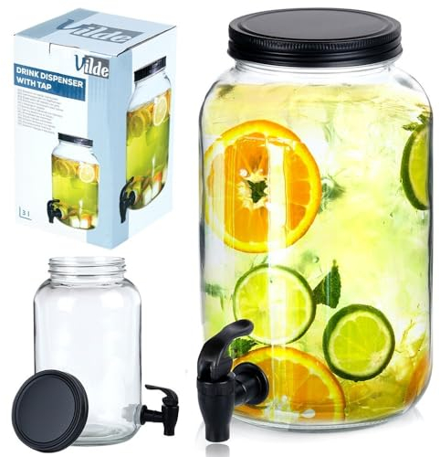 Glaskrug Getränkespender Zapfhahnflasche Glasspender mit Getränkehahn aus Glas 3 L