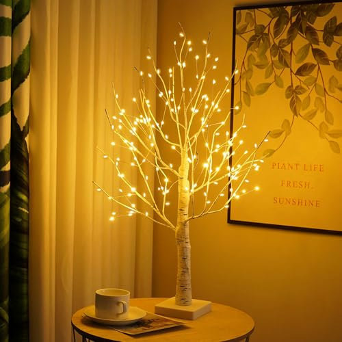 23GUANYI Birke Lichterbaum Innen mit 144 Warmweißer LEDs Licht, USB Bonsai Leuchtbaum Verstellbare Lichterzweige Batteriebetrieben LED Baum Innen für Weihnachten Ostern Party Innendeko (Birke)