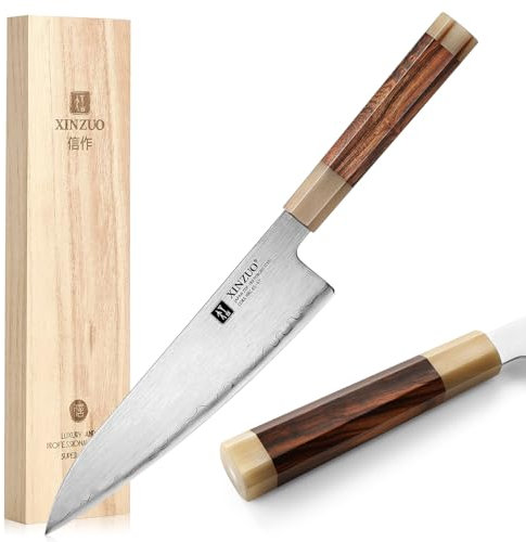 XINZUO Acero Japonés 21cm Cuchillo de Chef, Acero Compuesto de 3 Capas Profesional Cuchillo de Cocina Afilado Cuchillo de Cocinero Gyuto Acero en Polvo Japonés ZDP-189 -Mango de Desert Ironwood