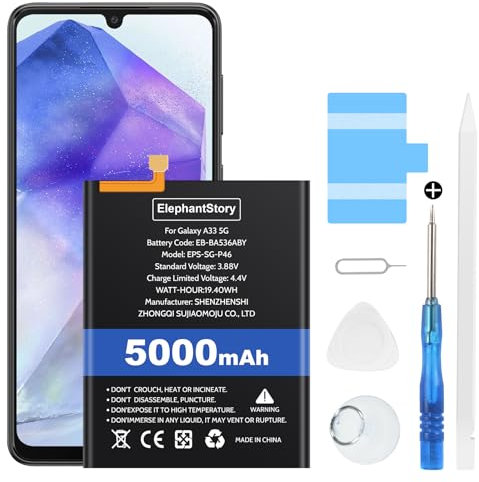 Battery for Galaxy A33 5G 5000mAh SM-A336E SM-A336M SM-A336N Battery Code EB-BA536ABY Lithium Polymer Replacement Battery with Repair Tool Kit