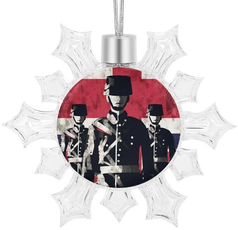 Weihnachtsbaumschmuck, Soldat vor der Flagge, bedruckte Weihnachtsschneeflocken-Ornamente, hängende Weihnachtsbaumschmuck