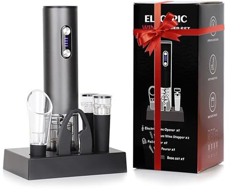 JINGASA Abrebotellas eléctrico de vino, sacacorchos automático con cortador de aluminio, recargable tipo C