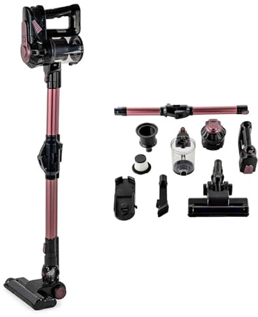 Wintem Wiederaufladbarer Staubsauger HEPA 10.000 Pa – 2 Sauggeschwindigkeiten – Flexibler Schlauch – Bürste mit LED-Licht – inklusive Adapter, Wandmontage-Set, 2-in-1-Schlitz und Möbelbürste