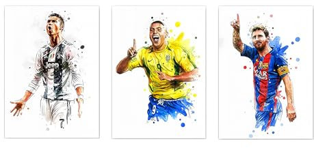 Rcxnm Fußballstar Wandkunst, 3-teiliges Leinwandposter, Sportmotiv-Wanddekoration, 40 x 30 cm