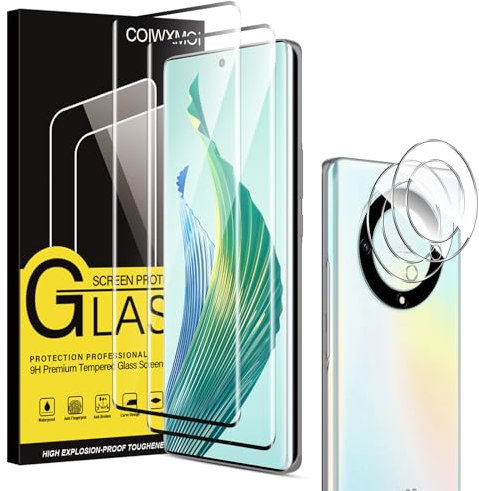 Coiwxmoi 2 Piezas Protector Pantalla para Honor Magic 5 Lite 5G/Honor X9a 6,67, 2 Piezas Cristal Templado y 2 Piezas Protector de Lente de Cámara, HD Ultra Resistente, Dureza 9H Cristal Templado