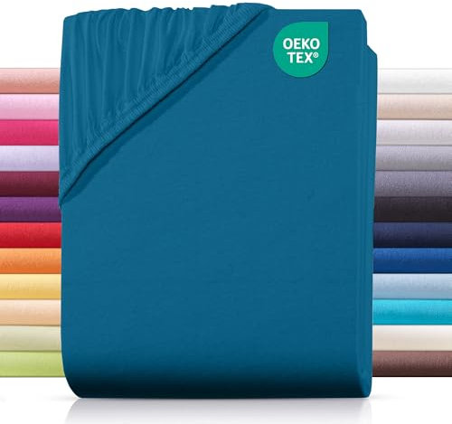 Carpe Sonno® Jersey Spannbettlaken 200x200cm Baumwolle | Laken Petrol mit Einlaufschutz & Bügelfrei Matratzenbezug bis 22cm | Bettlaken 200x200 Baumwolle | Leintuch 200x200 | Spannbetttuch 200 x 200