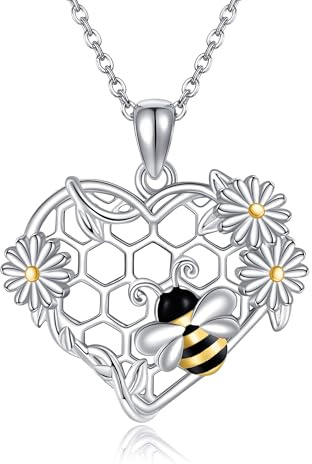 DAYLINLOVE Biene Halskette 925 Sterling Silber Honigwabe Nette Daisy Biene Anhänger Halsketten Biene Schmuck Geschenke für Frauen