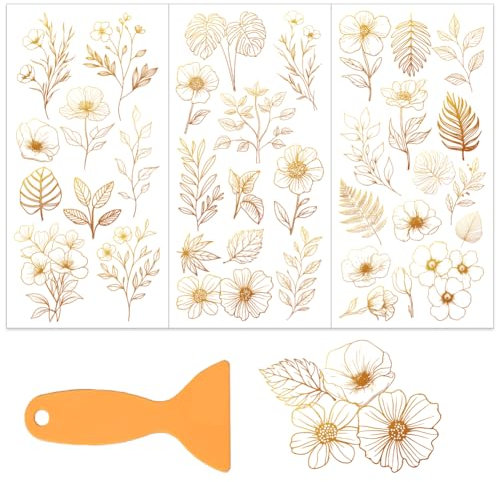 OLYCRAFT 3 Stück/Set Gelbbraune Blumen mit Farbverlauf Transferfolien Zum Aufreiben Für Möbel Und Kunsthandwerk 15x30cm Große Blumen Möbelaufkleber Transferaufkleber Mit 1 Teiligem Schaber