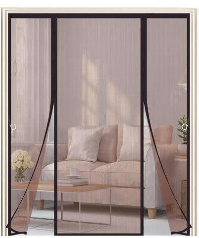 Zanzariera Magnetica Porta,Doppia Apertura Laterale,Tenda Zanzariera Porta Finestra 150x240cm,Tenda Calamita Zanzariere,Si Chiude da Sola,Ideale per Porte da Balcone,Cantine,Terrazze,Marrone