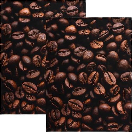 Erwin Müller Geschirrtuch 2er-Pack Kaffeebohnen 100% Baumwolle Kaffee Größe 50x70 cm - strapazierstark, saugfähig, Vorderseite bedruckt