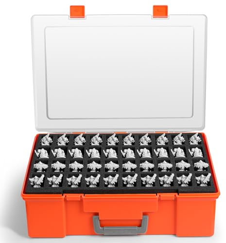 Madcat Miniature Storage Carrying Case -120 Slot Storage Case with 3 Impact-Absorbing Foam Trays For 32mm 40k, DND and More (orange)