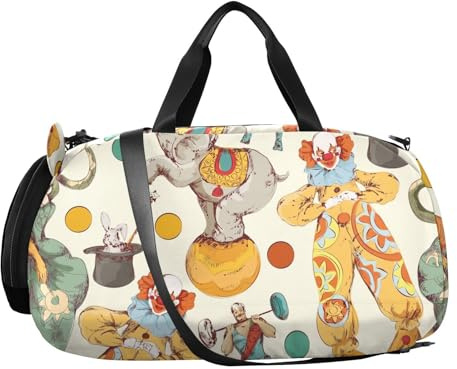 Kinder Sporttasche Vintage Zirkus Clown Reisetasche Tasche für Sport Fitness Reisen Trainingstasche Gym Bag
