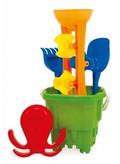 Seau Chateau Fort 22 cm + Moulin a Eau Sable 35cm + Moule + rateau + Pelle Coloris aleatoire - Set Plage Enfant avec 1 Carte Animal - Jeux Jouets