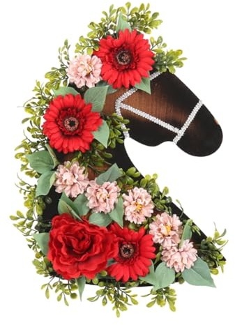 Bortivier Front Door Wreath Eye Catching Horse Head Shaped Artificial Wreath Holiday Home Decorations Party Supplies Decoration 1 Piece