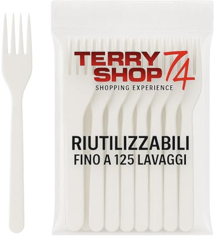 Terryshop74 Forchette Riutilizzabili Lavabili in Lavastoviglie Fino a 125 Volte – 7 Pollici – 6 Colori – Plastica Resistente – Varianti Coltelli e Cucchiai Bianchi (100, Forchette bianche)