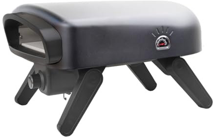 SANTOS Pizzaofen O-140 Black – Gas-Pizzaofen 4,7 kW – 500 °C – Cordieritstein für Pizzen bis Ø 35cm – manuell – schwarz, klappbar – Outdoor - Pizza, Flammkuchen, Brot & mehr