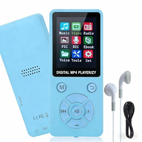 Ouitble MP3-Player/MP4-Player 64GB Bluetooth 5.0 HiFi MP3 Musik-Player, 1,8-Zoll-LCD-Bildschirm mit Lautsprecher Video E-Book Fotobetrachter Kopfhörer Unterstützt bis 128GB (Blau)