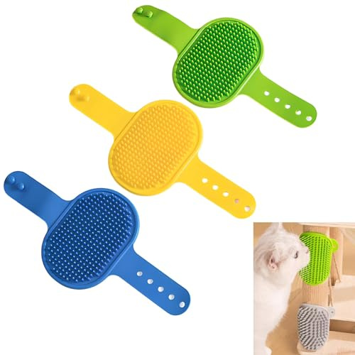 3pcs Cat Self Groomer Brush, Silicone Cat Face Scratcher with 241 TPR Massage Teeth, Fits 35–55mm Furniture Legs & Corners, Adjustable Cats Grooming Brush for Shedding, Rubbing & Massage