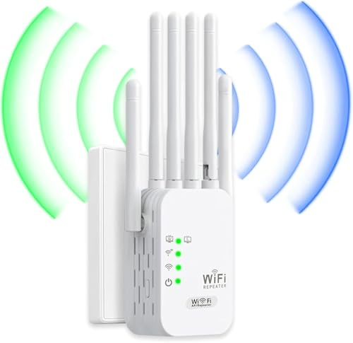Repetidor WiFi 1200Mbps Amplificador de Señal con 6 Antenas Externas y 2 Puertos LAN, Extensor WiFi de Fácil Instalación, Ampliación de Cobertura para Hogar y Oficina
