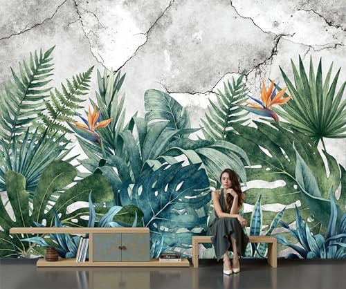 GSAEIMCT Papier Peint Panoramique Mur Végétal 250X170Cm Décoration Murale Moderne,Tapisserie Décorative Pour Chambre Salon,Plantes À L'Aquarelle,Vert