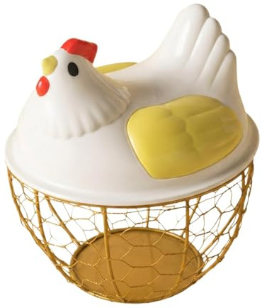 Sharplace Chicken Egg Basket Fresh Eggs Holder Cute Round Rustic with Lid Kitchen Storage Egg Collecting Basket Container for Vegetable, Yellow