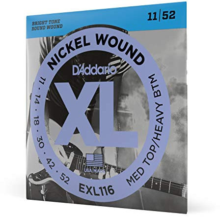D'Addario EXL116 Cuerdas de Guitarra Eléctrica Entorchadas en Níquel, Medias Altas/Pesadas Inferiores, 11-52, 11-52, Med. Top/Hvy. Bottom, 1-Pack