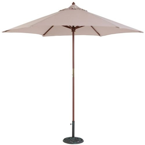 TropiShade 9 ft Wood Market Umbrella with Beige Polyester Cover