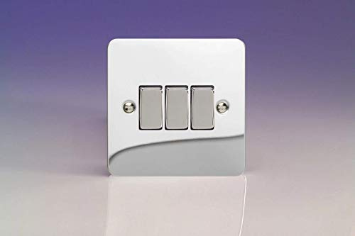 XFC3D - Varilight - Ultra Flat Plate - Polished Chrome - 3 Gang 2 Way 10A Light Switch