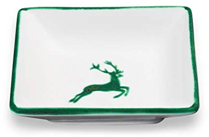 GMUNDNER KERAMIK Snackschale Grösse: l= 11 cm x b= 11 cm x h= 2.8 cm grüner Hirsch Geschirr, handgemacht in Österreich