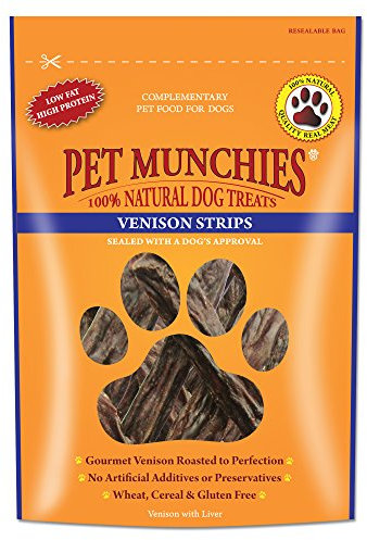 Pet Munchies Venison Strips Dog Treats, Premium Wheat Free Dog Chews with Natural Real Meat, Low in Fat and High in Protein 75g (Pack of 8)
