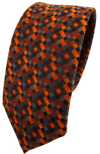 TigerTie Schmale Krawatte orange rotorange schwarz anthrazit grau gemustert - Tie Binder