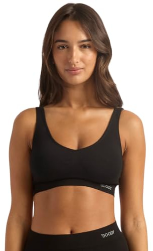 Boody Women’s Seamless Padded Crop Bra | Bras for Women | Seamfree Comfort Bamboo Bralette | Non-Adjustable Straps Black