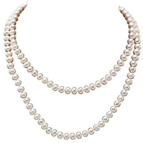 JYX perlenkette lang echte perlenkette Weiss 6-7 mm weiß Pearl Halskette Lange Pullover Kette 83,8 cm