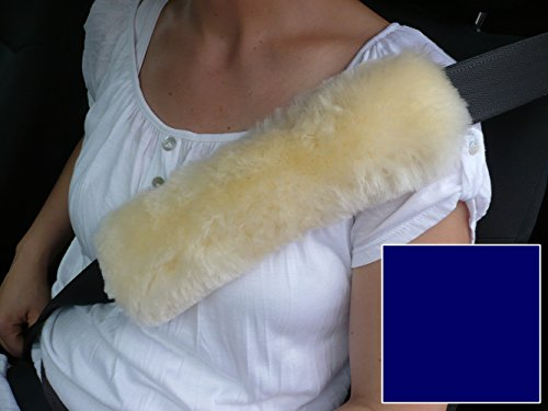 Reissner Lammfelle | Gurtschoner für Sicherheitsgurte im PKW | Autositzgurtbezug Gurtkissen Schulterpolster Gurt | Echtes Merino Lammfell | Farbe Marine
